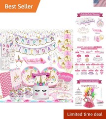 Deluxe Unicorn Birthday Party Decor with Soak-Proof Plates & Fun Accessories