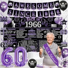 60th Birthday Decorations for Women – Vintage 1966 Party Supplies, Banner, Sash,
