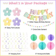 Pastel Birthday Decorations for Girls Women, Happy Birthday Banner with Honey…