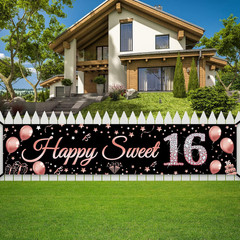16Th Birthday Decorations Sweet 16 Banner Party Supplies, Rose Gold Happy Sweet