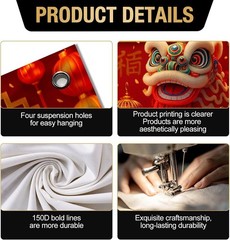 2026 Chinese New Backdrop 8x6ft Lion Dance Lantern Banner for Celebrations