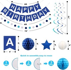 Birthday Decorations, Happy Birthday Banner with Honeycomb Balls, Stars Hangi…