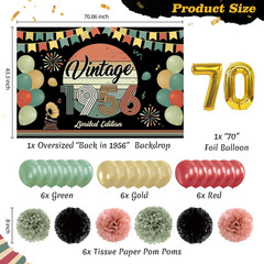 47Pcs 70Th Birthday Decorations for Men Women, PRE-STRUNG Vintage 1956 Banner Pa