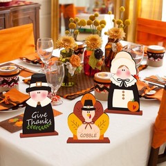 3Pcs Thanksgiving Decorations Wooden Table Centerpiece Table