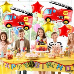 Katchon Fire Truck Balloons For Birthday Set – Pack Of 6 Firetruck Party