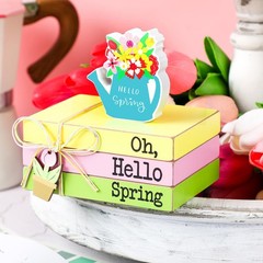 4 Pieces Hello Spring Centerpieces Spring Table Decor Tiered Tray Mini Wood B…