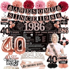 40Th Birthday Decorations for Women, 40 Year Old Black Rose Gold Vintage AWESOME