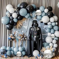 Blue Black Balloon Garland Double Stuffed Dusty Blue White Balloons Black Sil…