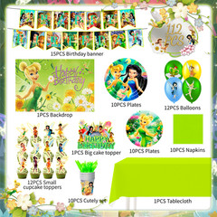 112 Pcs Tinker Bell Party Supplies Birthday Decora Tableware Balloons Backdrop