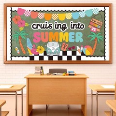 78Pcs Retro Summer Beach Bulletin Board Decor Set Groovy Hawaii Beach Paper C…