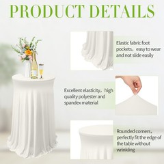 Tegeme 4 Packs Round Spandex Cocktail Tablecloths Skirt 32 X 43 Inch Cocktail