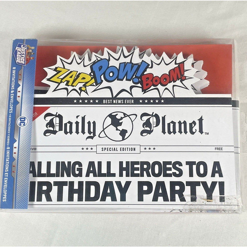 Justice League DC Comics Daily Planet Kid Birthday Party Invitations Pack of 8