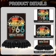 60Th Birthday Decorations for Men Women – 9PCS Black Gold Back in 1966 Birthday