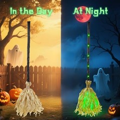 35″ Animated Witches Broom Halloween Decor – Magic Witch Broomstick – Green