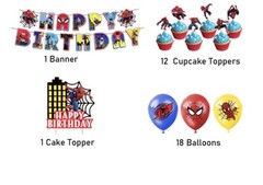 Spiderman Theme Birthday Party Decorate Supplies，Balloon Banner Cake Toppers Set