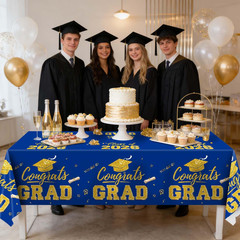 Class of 2026 Graduation Tablecloths Congrats Grad Party Decor Blue Gold 2 Pack