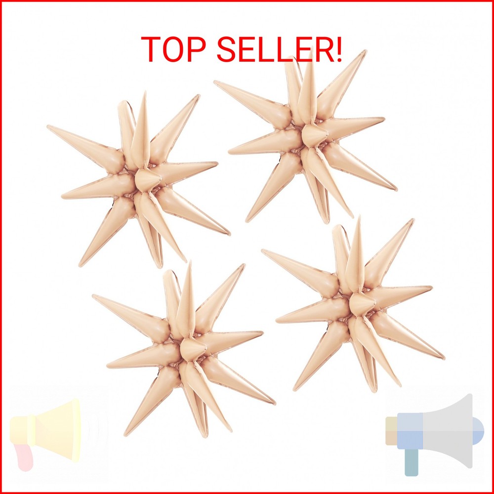 TONIFUL 4 Pcs 22inch 4D Caramel Explosion Star Mylar Balloons for Party Backdrop