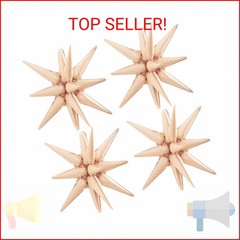 TONIFUL 4 Pcs 22inch 4D Caramel Explosion Star Mylar Balloons for Party Backdrop