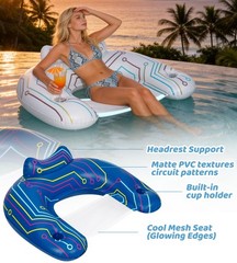 [Glow in the Dark] Inflatable Pool Floats Adult, [Light-Activated] Blue & Whi…