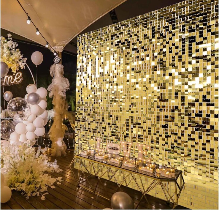 Kate Square Light Gold Sequin Wall Panels Shimmer Wall Birthday Party Backdro…