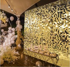 Kate Square Light Gold Sequin Wall Panels Shimmer Wall Birthday Party Backdro…