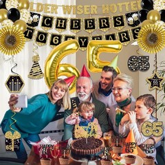 65th Birthday Decorations Kit – Black Gold Happy 65th Banner