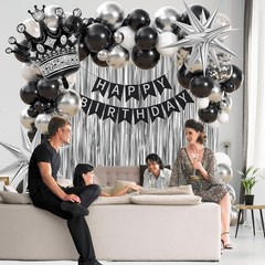 Black Birthday Decorations for Men with White and silver Black, Silver