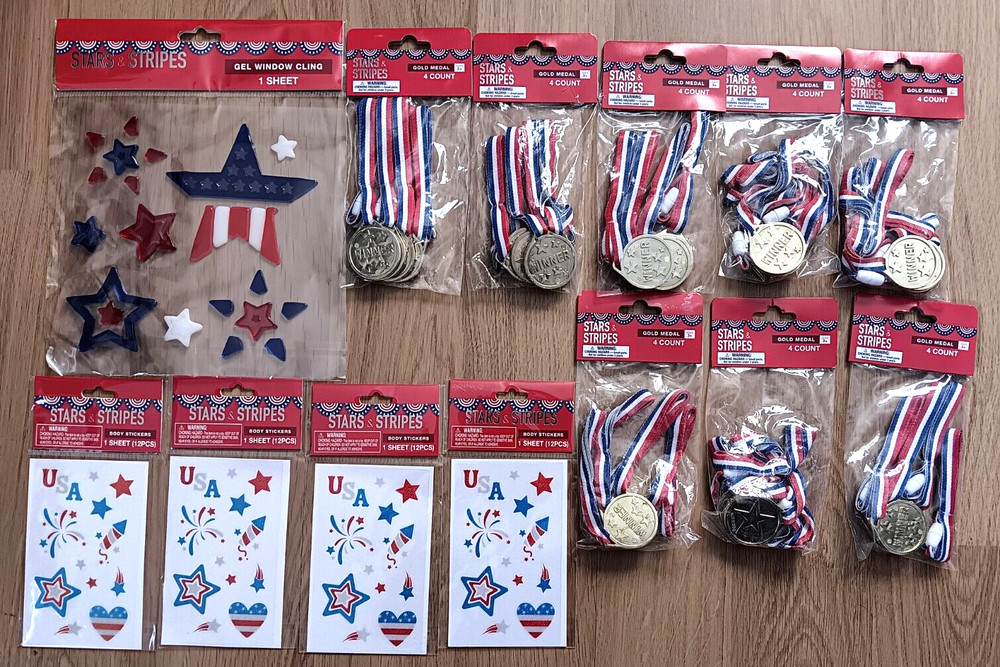 Star & Stripes Gold Medals Body Stickers Gel Window Clings Party Supplies Lot