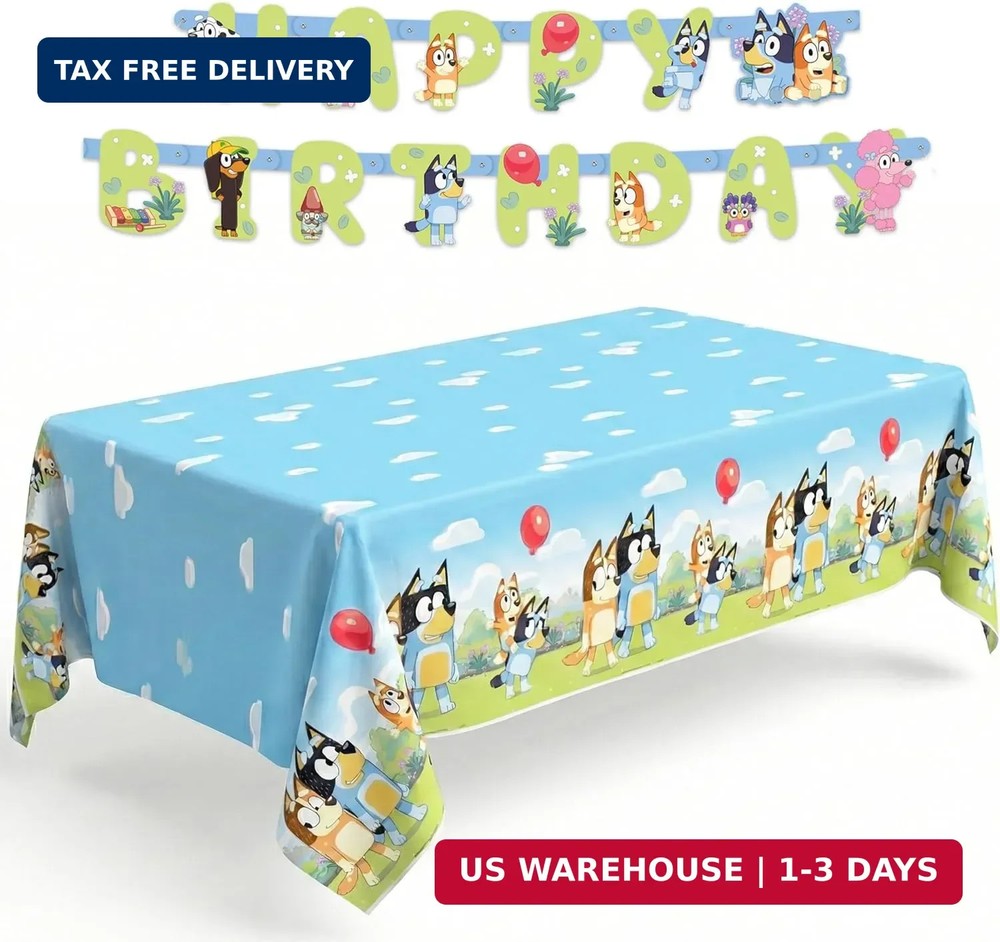 Unique Bluey Birthday Banner and Bluey Tablecloth – Birthday Decorations and Par