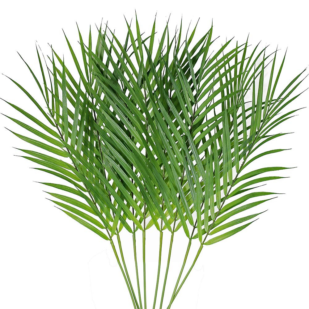 Artificial Areca Palm Leaves, 8 Pcs Faux Tropical Tree Leaves Green