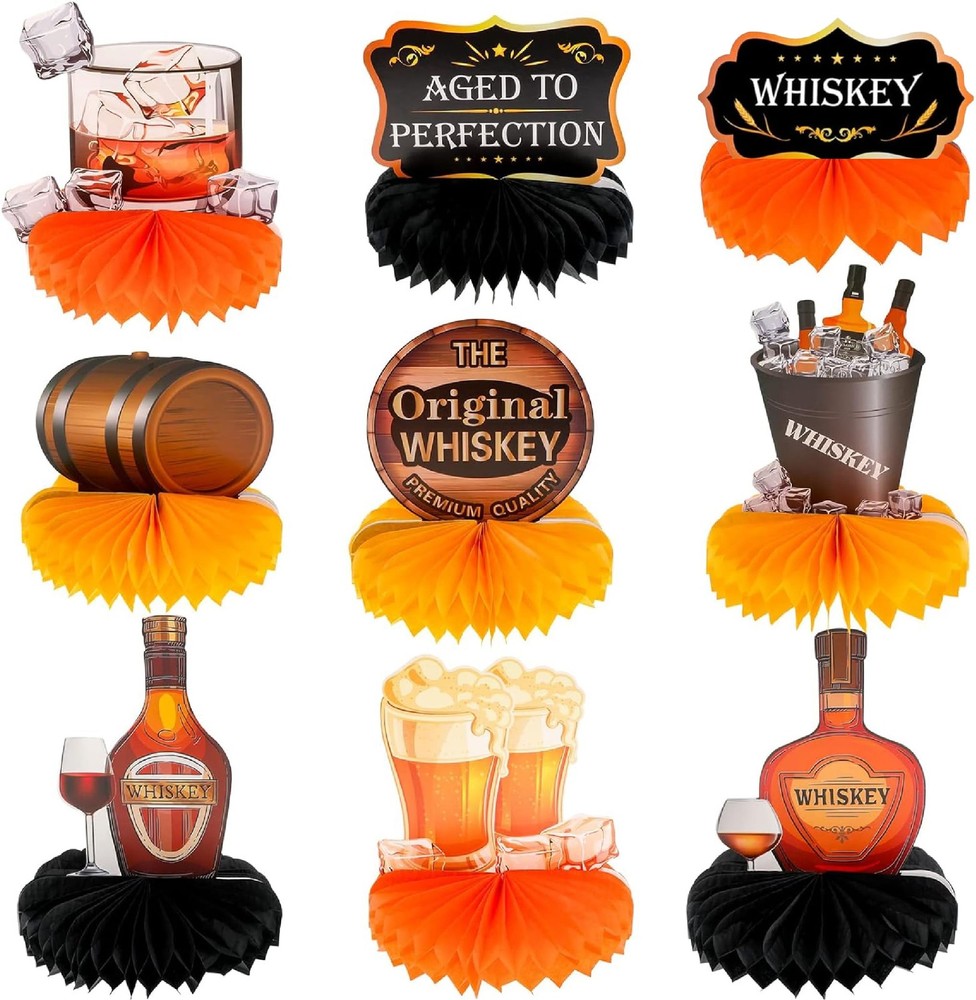 9 PCS Whiskey Honeycomb Centerpieces, Aged to Perfection, Cheers, Beers,Birthday