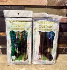 Pink & Green Foil Fringe 2-Pack Curtains Decorations 3.3Ft x 6.6Ft FAST SHIPPING