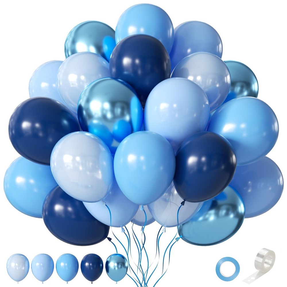 Blue Balloons 60 pcs 12 Inch Light Navy Baby Pearl Blue Metallic Latex Balloo…