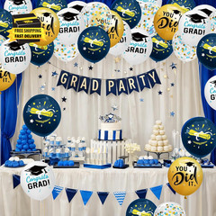 Graduation Decorations 2026 – Graduation Balloons 62Pcs 12 Inch Navy Blue Gold W