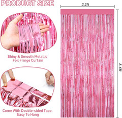 Pink Tinsel Backdrop Foil Fringe Curtains – 2 Packs Door Streamers Backdrop for