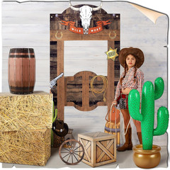 7 Pcs Western Cowboy Party Decorations Trunk or Treat Kit | Hay Bales, Inflatabl
