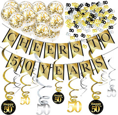 50Th Birthday and Anniversary Decorations Party Pack – Pre-Strung Banner, Balloo