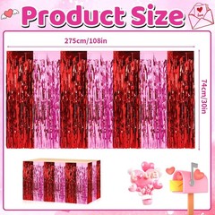 Red Pink Foil Fringe Table Skirts, 4 Pack 108 x 30 inch, Festive Tinsel Table Co