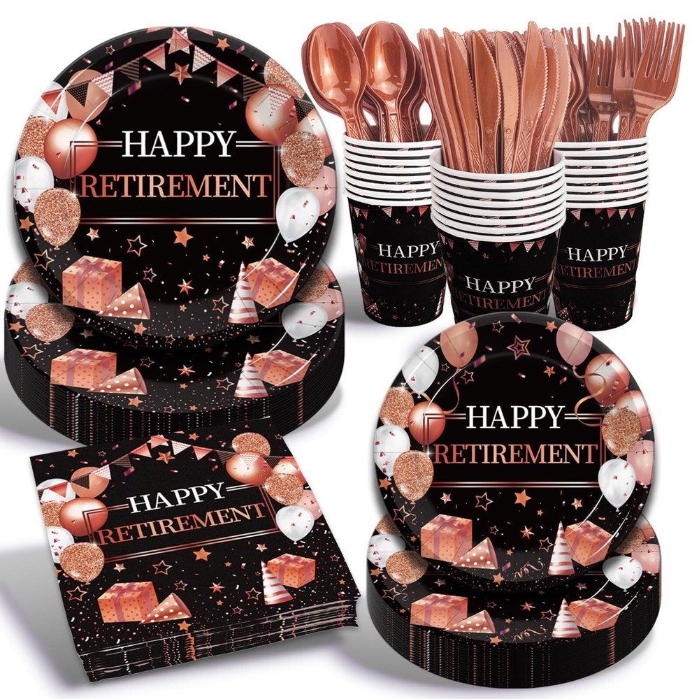 168 Pcs Retirement Party Supplies, Rose Gold Happy Retirement Party Decoratio…