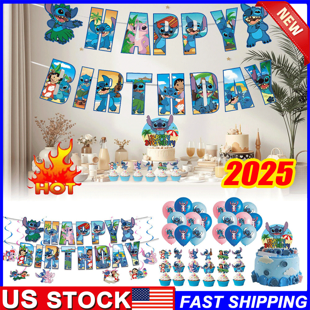 NEW Cartoon Lilo & Stitch Theme Birthday Party Decorate Supplies Set TL