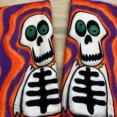3 X HALLOWEEN SKELETON COLOURFUL BRIGHT SOFT CUSHION COVERS 17in X 17in DEC