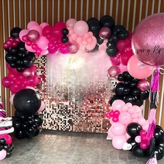 Pink and Black Balloon Arch Kit, 115Pcs Pastel Hot Pink Black White with Expl…