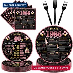 96Pcs 40th Birthday Decorations Women Tableware Set Rose Gold Back in 1986 Paper