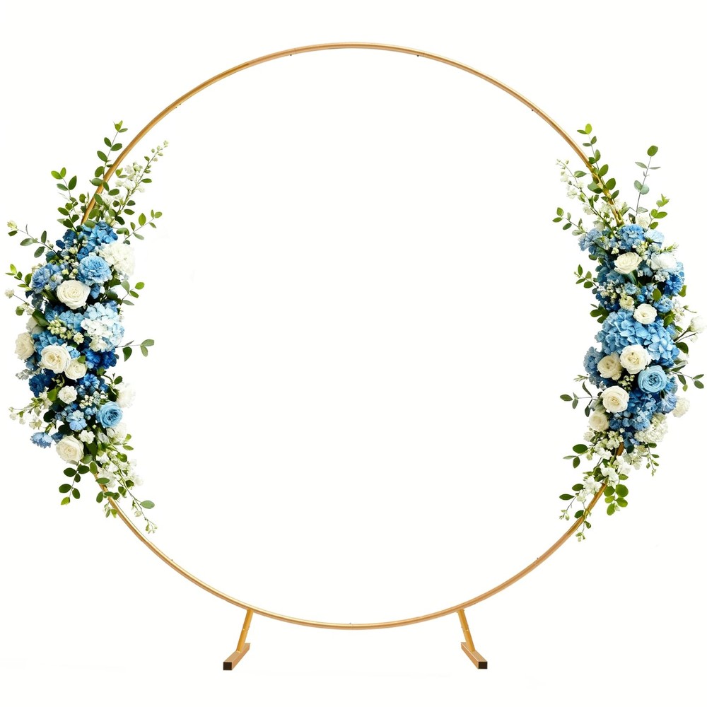 Fikowo Round Arch Backdrop Stand Kit – 7.2ft Large Golden Metal Circle Balloon A