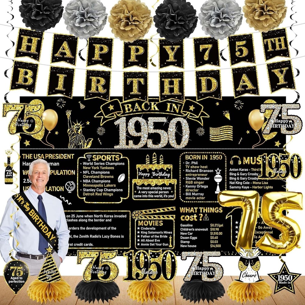 75th Birthday Decorations for Men Women21PCS Back in 1950 Party Banner Decora…