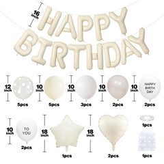Cream White Birthday Decorations,Happy Birthday Banner with Heart Star Foil B…