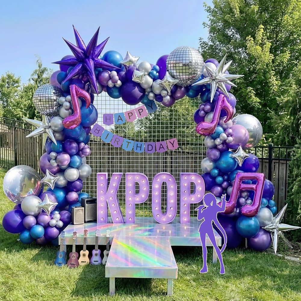 Chrome Purple and Blue Disco Balloon Garland Arch Kit 160Pcs Metallic Disco Part