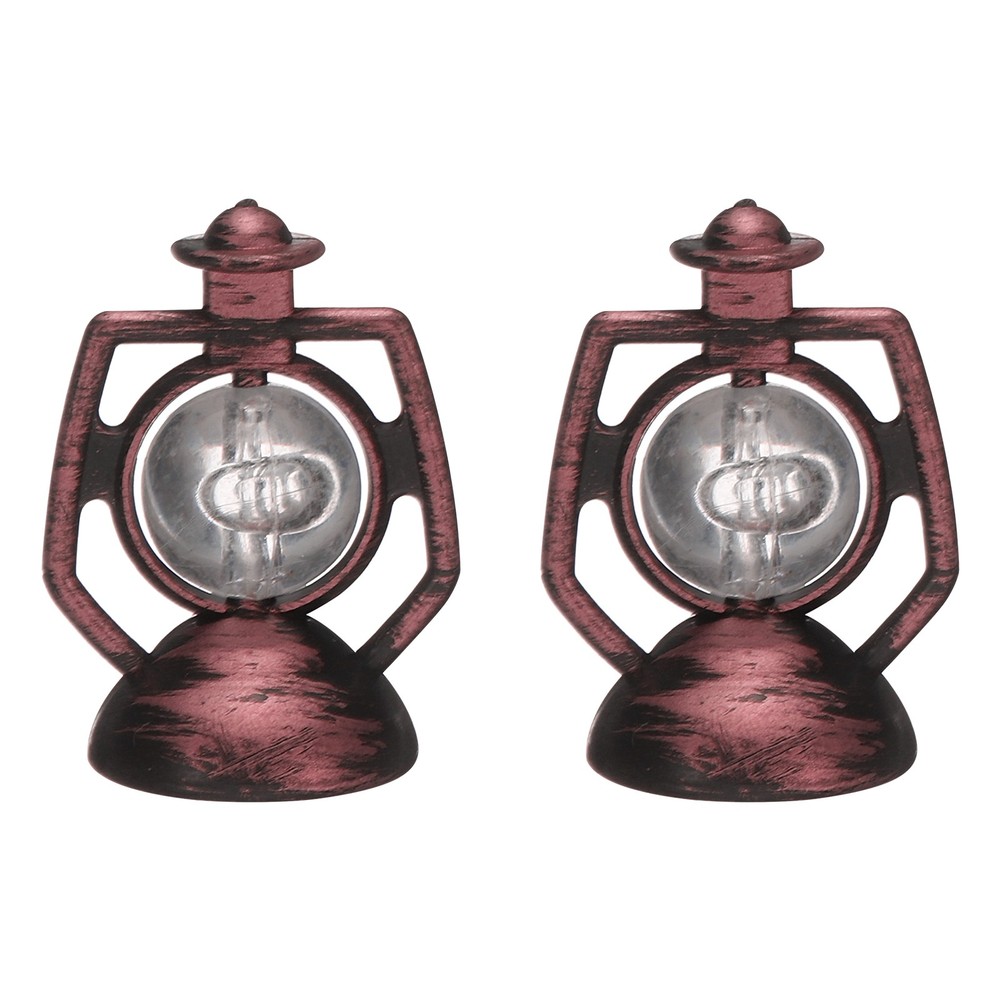 Dollhouse Micro Lantern, 1.32″ Height, Plastic Simulation Oil Lamp Copper, 2pcs