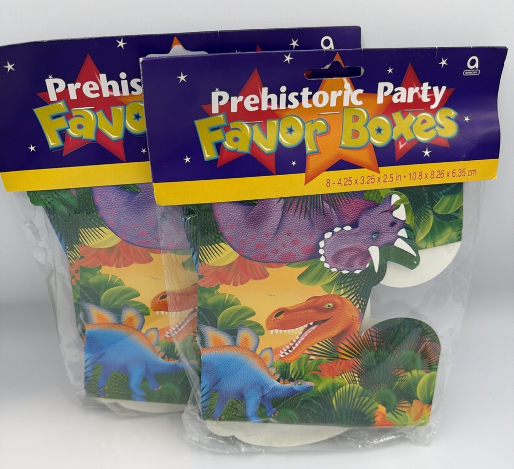 2 Packs Dinosaur Prehistoric Party Favor Boxes 16 Pcs Birthday 4.25”x 3.25”