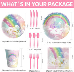 Pastel Rainbow Cloud 9 Birthday Decorations for Girls Tableware, We’Re on Cloud